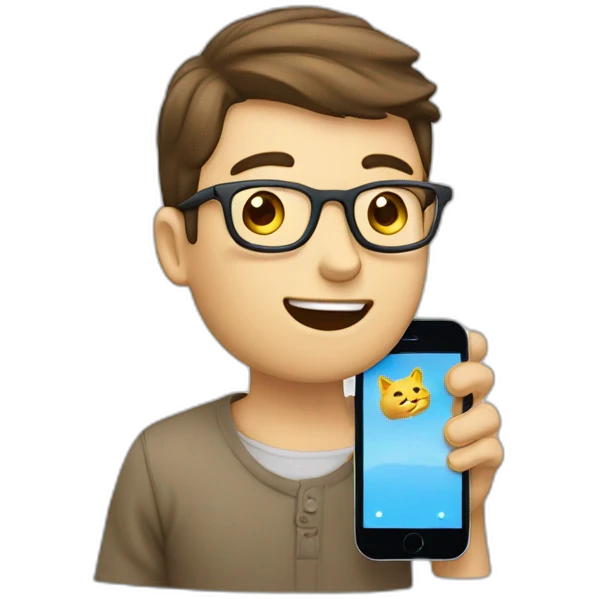 Un homme allongé qui joue chat avec son téléphone emoji