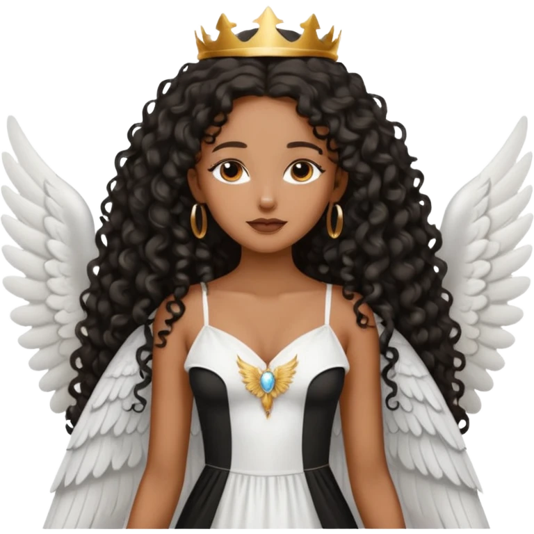 Angel wing white dress black queen long curly hair  emoji