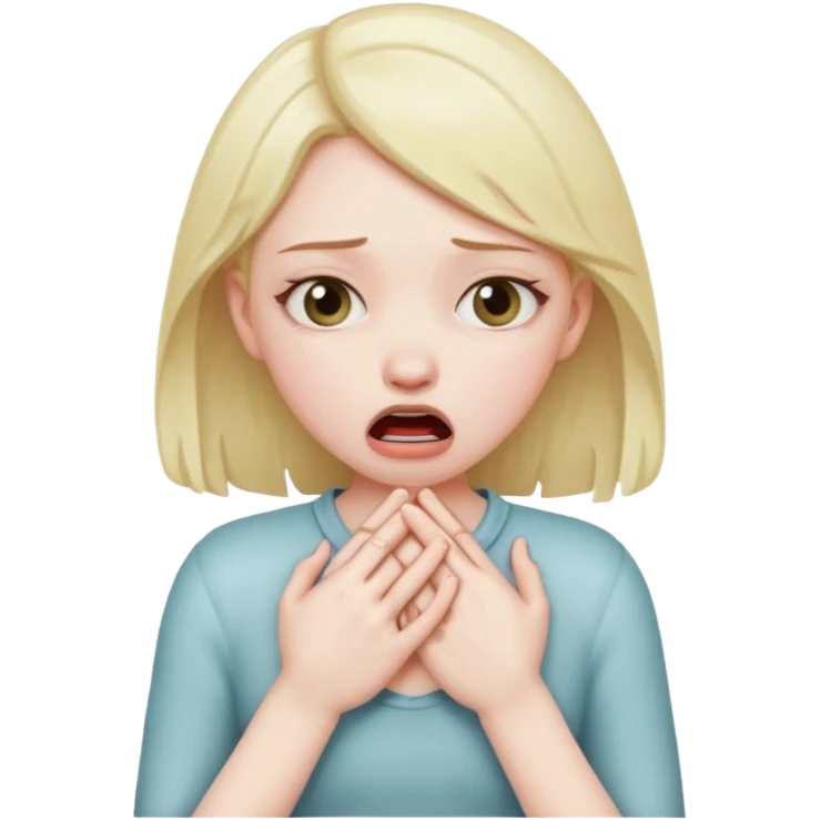A girl choking herself with her hands emoji