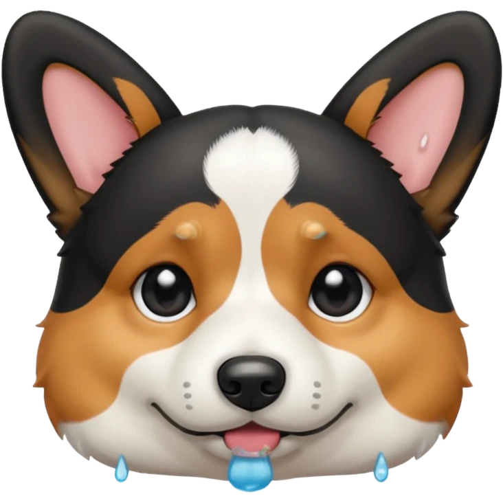 black tricolor corgi with no tail and with a tears on it's eyes emoji