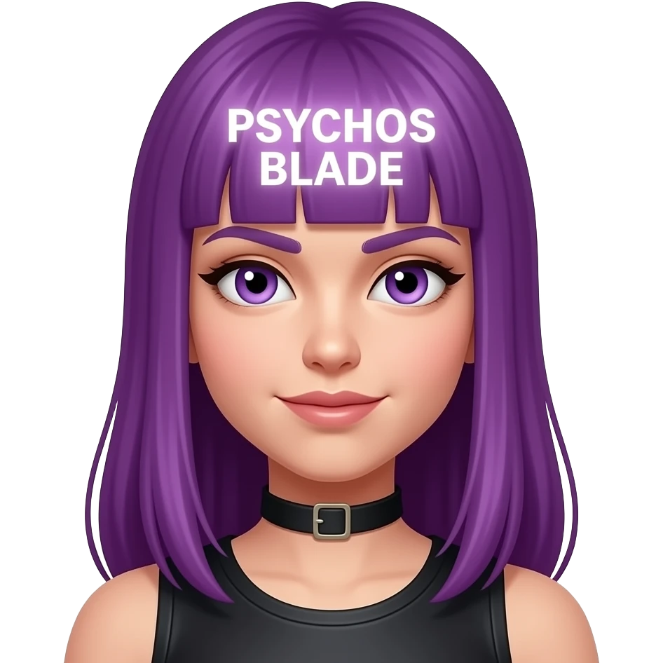 girl with long purple hair with a PSYCHOS BLADE sign emoji