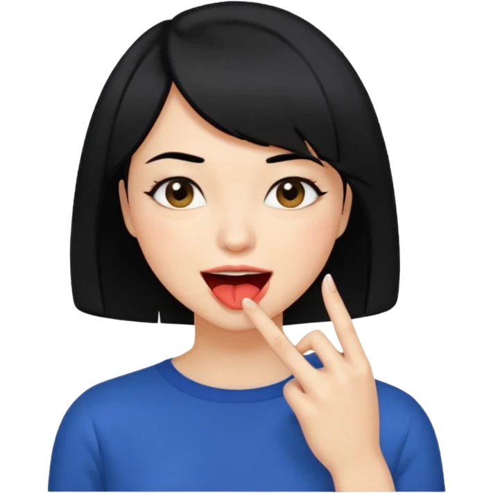 Chicas con pelo negro y corte bob haciendo que se muerde el dedo de manera picara emoji