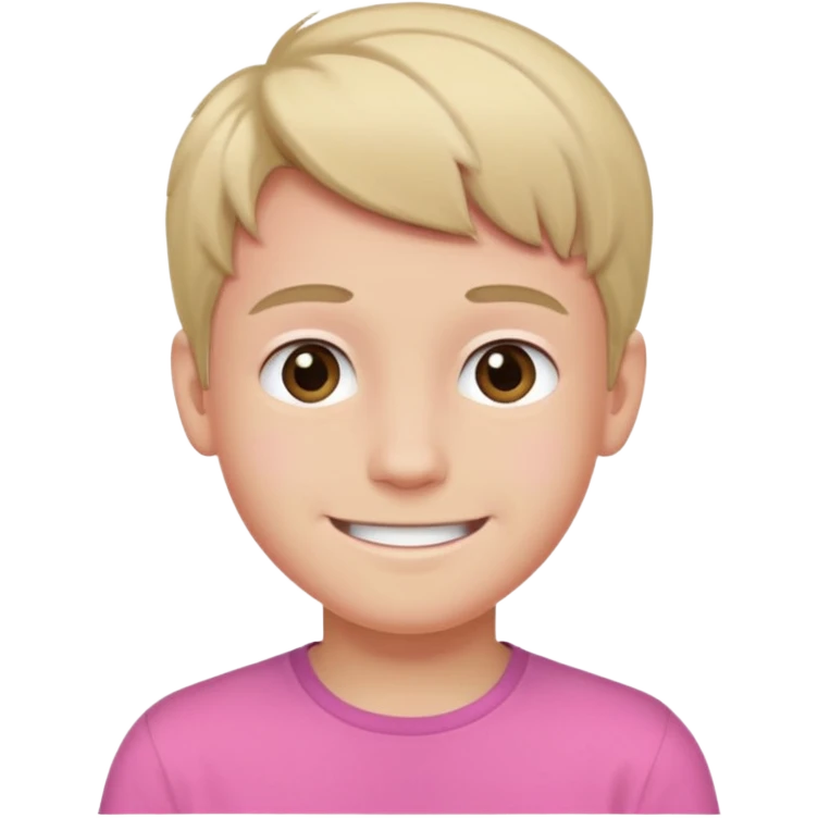 A smiling boy with a pink top and the darkest blonde hair emoji