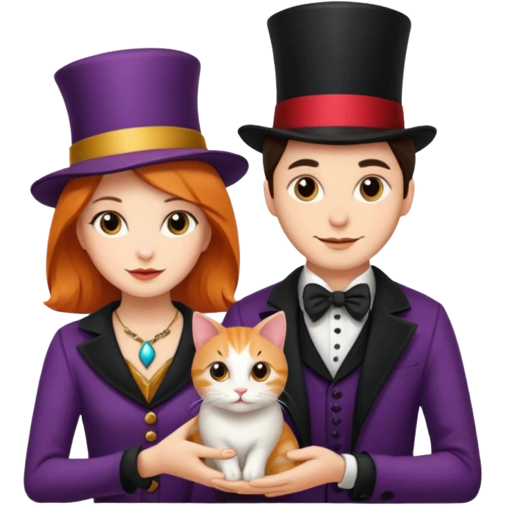 magician couple and their pet cat emoji