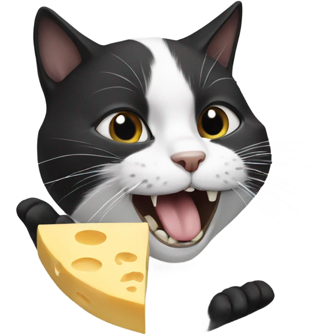 Black and white cat eating cheese emoji