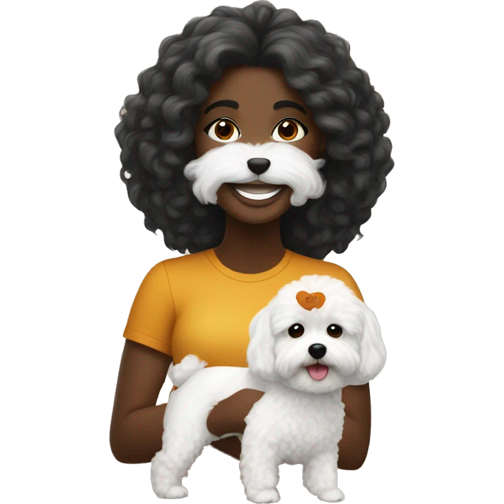 Long haired Black woman with a white maltipoo wishing a happy Thanksgiving  emoji