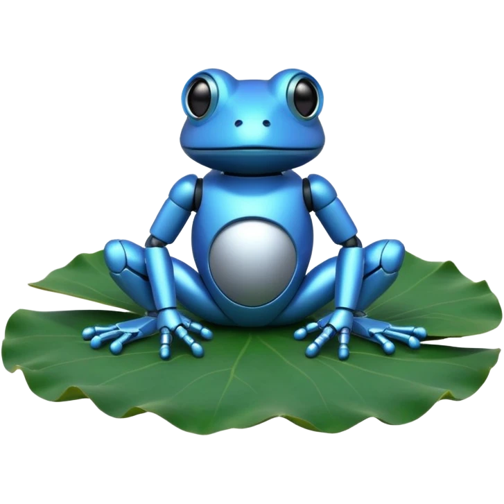 blue robot frog on lotus leaf emoji