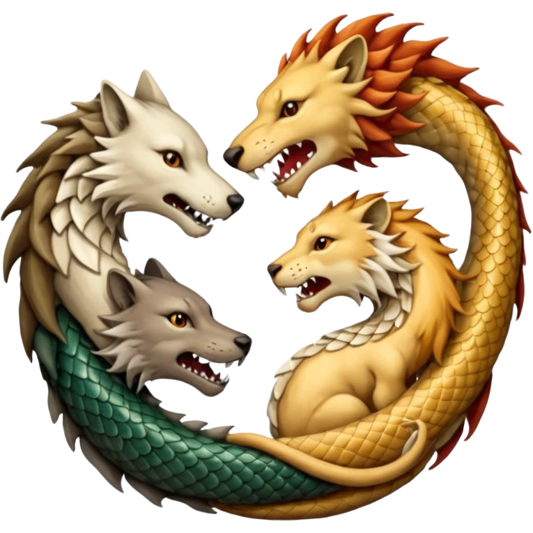 A wolf, a lion, a dragon (all eating each other's tail) ouroboro emoji
