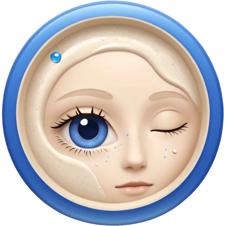 Small white CeraVe tube with blue label soft beige tip, with gentle light. Surrounded by tiny floating tear-shaped sparkles and crescent moon dust, hinting at dark circle repair. Emits a soothing blue-beige aura like a targeted eye revival spell. Compact, calming, and luminous — emoji-style. emoji