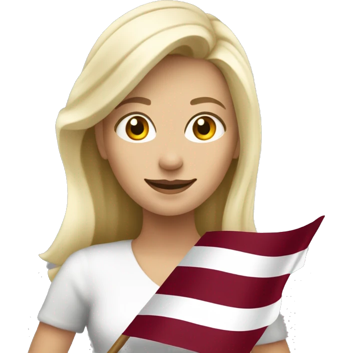 Happy blonde woman with a flag of Latvia emoji