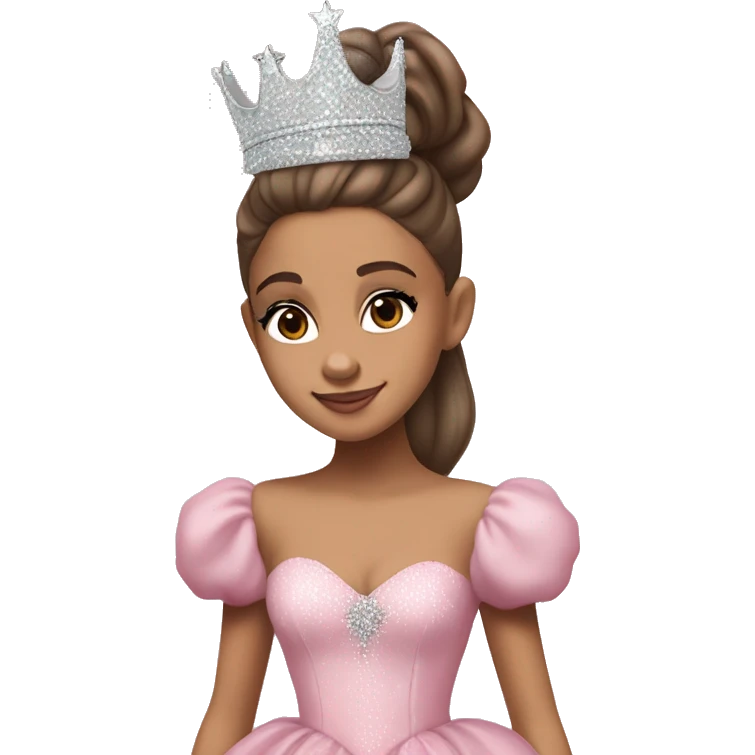 Realistic Ariana grande in float pink dress with crown as Glinda from the new wicked movie   emoji