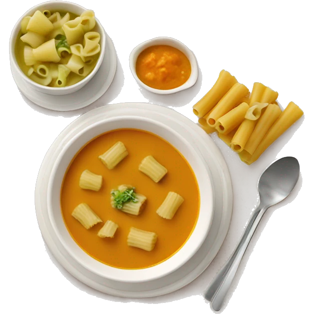 pumpkin soup with rigatoni pasta celery and meat emoji