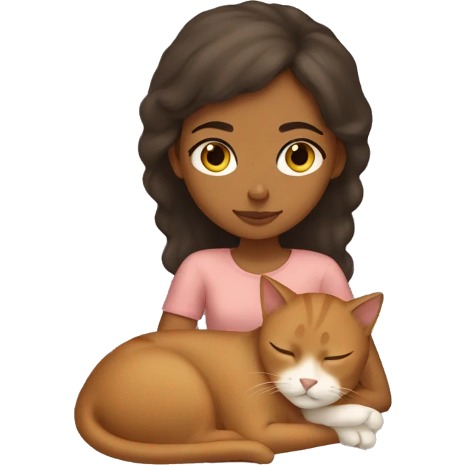 Brown girl sleeping with tan cat emoji