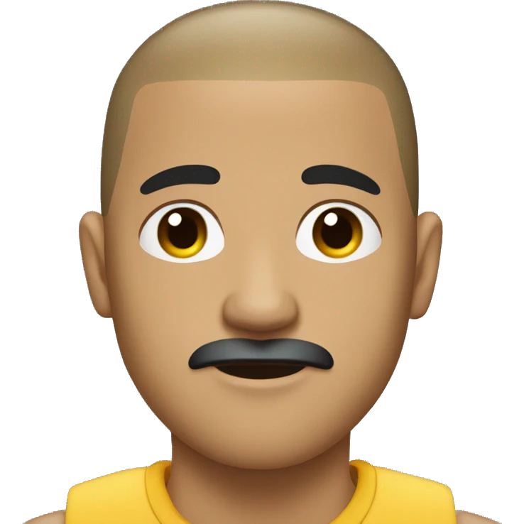 light skin man with buzzcut, black eye color and mustache emoji