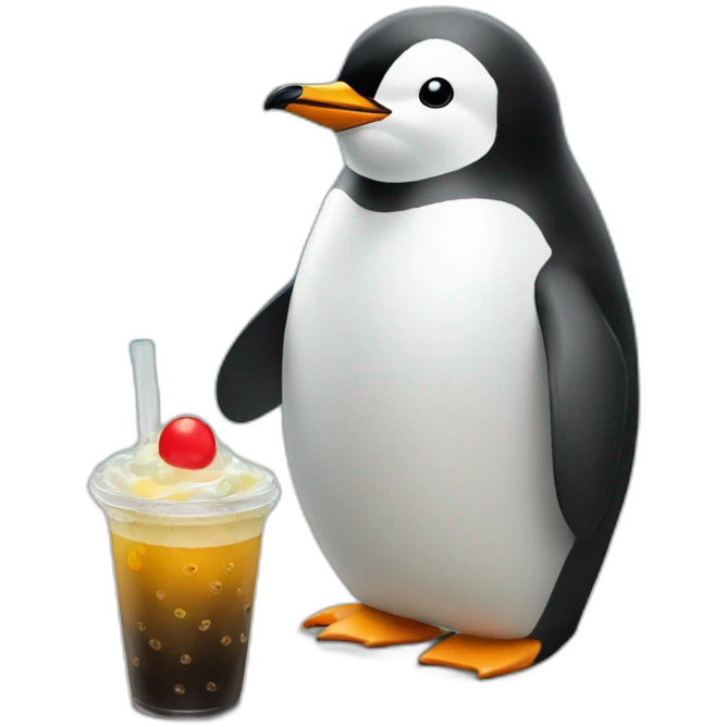 Penguin with a boba emoji