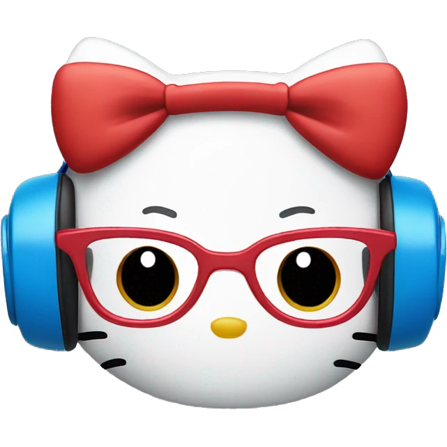 hello kitty in red glasses and with blue headphones  emoji