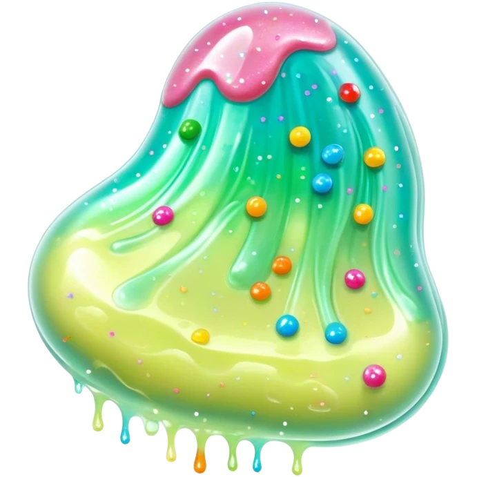 Cinematic Realistic Clear Slime Mixed with Sprinkles, ultra-transparent with suspended colorful candy-like specks, light refracting through each tiny piece, soft gelatinous texture catching highlights, stretching and bending in a mesmerizing way, glowing with a magical, almost surreal quality. emoji