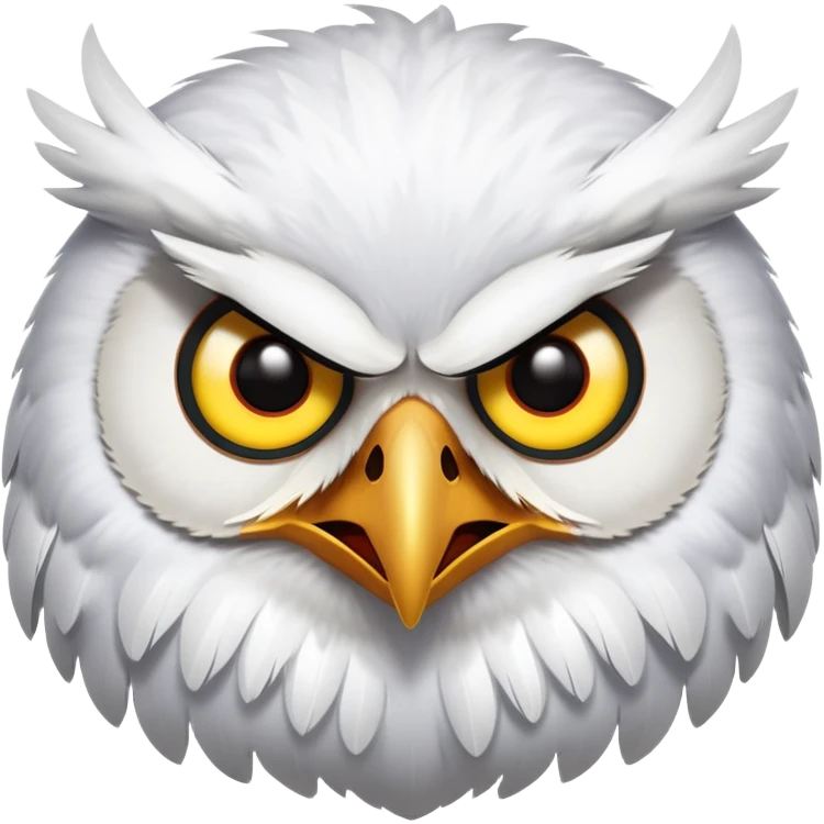 Angry Birds style owl, fluffed feathers, glaring emoji