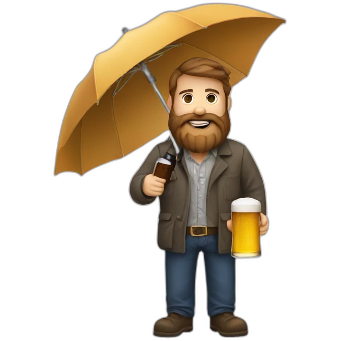 bearded man holding a beer and an umbrella emoji