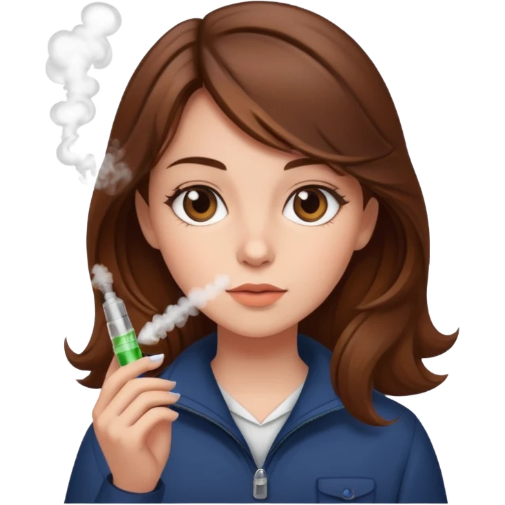 Ein mädchen mit braunen Haaren und vape in der Hand emoji