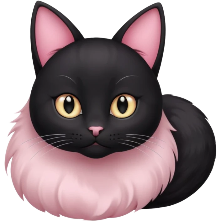 a black cat with black pupils and white eyes, with soft pink ears, looking to the side in an Apple-style emoji