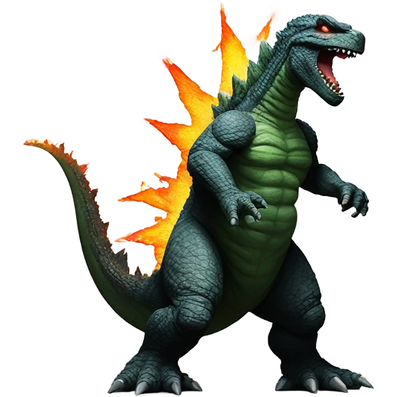 Godzilla shooting radioactive lazers from below his tail emoji