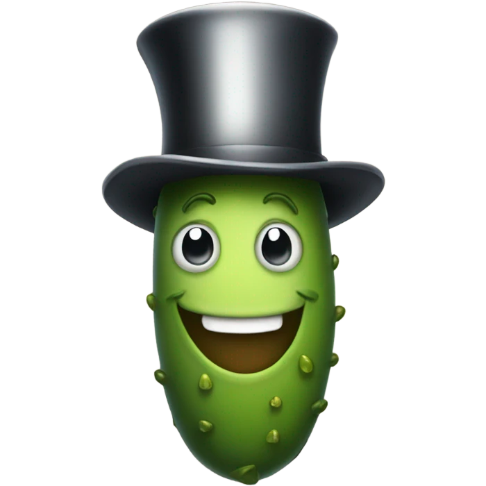 smiling pickle with a top hat emoji