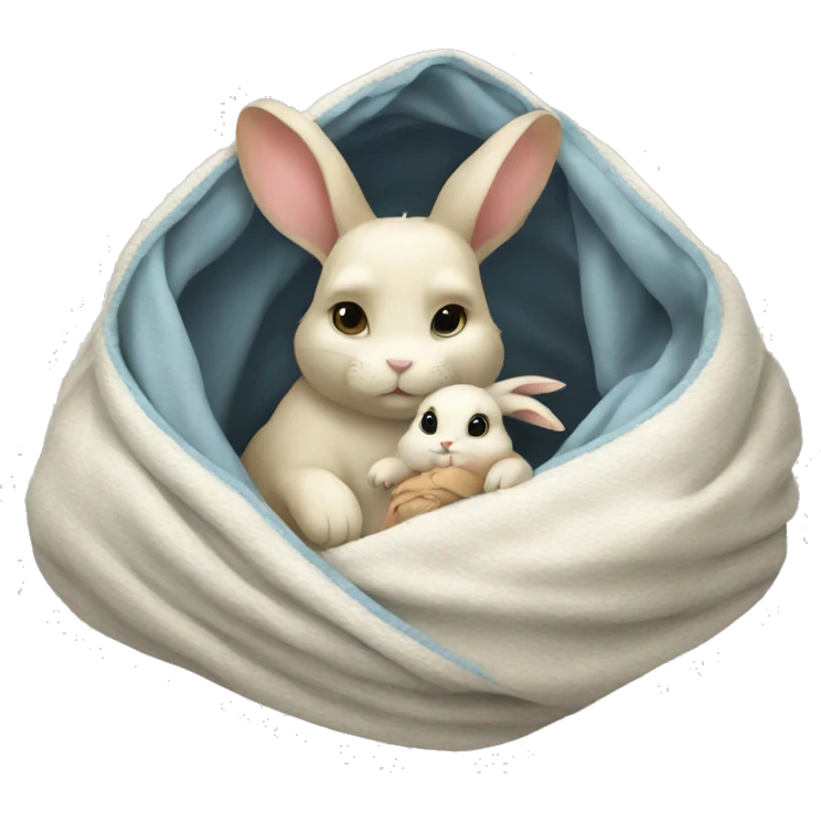 Rabbit with baby rabbit cozy in blanket emoji