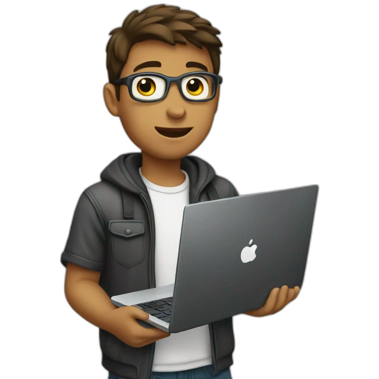 Boy with laptop in hand emoji
