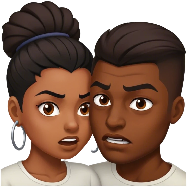 Black Brown skin woman dark haired  man with fade tussling emoji