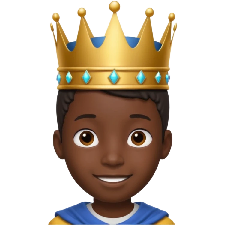 Royal black Kid boy with crown head 3d only face half rotate emoji