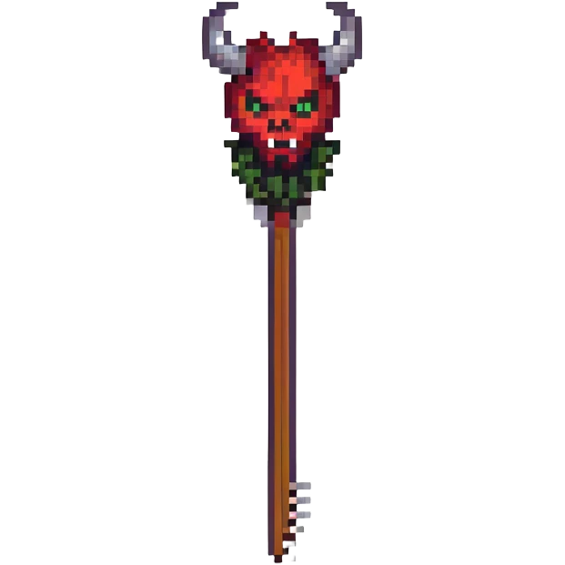 Add a devil pitchfork in pixel art style, matching the existing pixel art style and keeping the background transparent. emoji