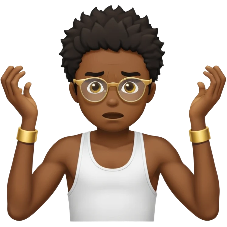 black boy in stringer with gold glasses frustrated pulling hair emoji