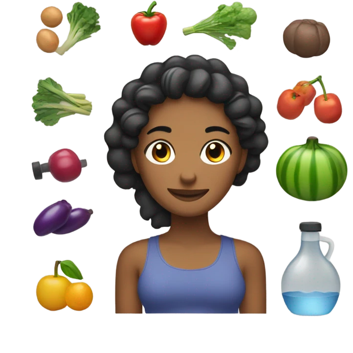 Generate a list of emoji combinations representing healthy habits related to exercise and nutrition. Include diverse women emojis and symbols of healthy foods. emoji