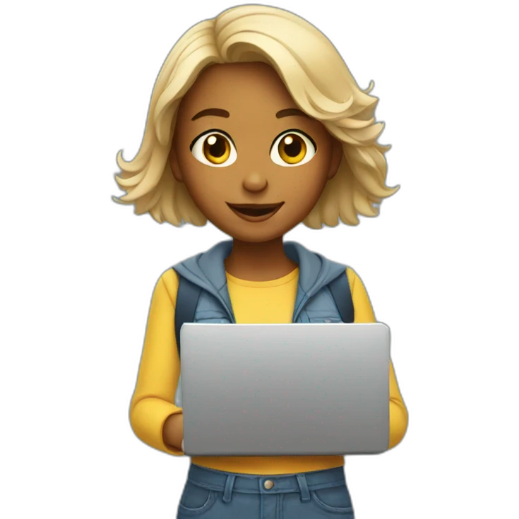 Young girl with laptop emoji