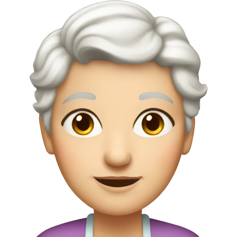 grandma with very sort blonde hair cooking with no glasses and brown eyes emoji