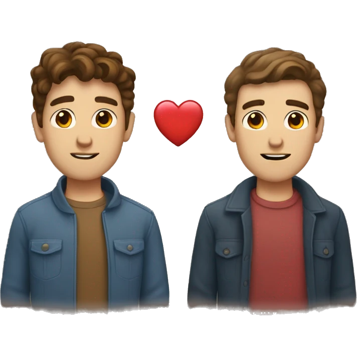 Two men with brown hair and heart emoji