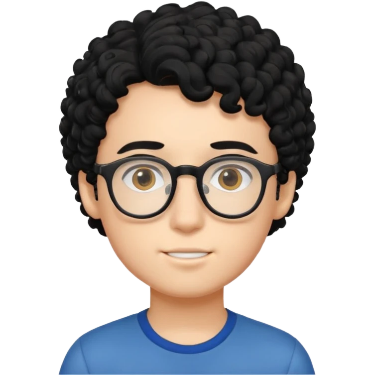faça um garoto com cabelo preto cacheado, com óculos  emoji