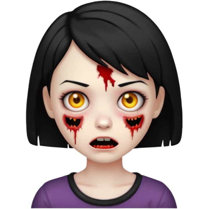 Emoji zombie girl com cabelo preto curto com uma expressão normal emoji