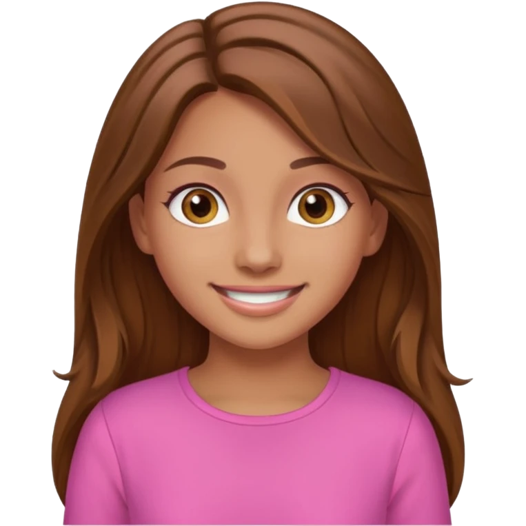 Tan skinned girl with long, brown hair,  hazel colored eyes and in a pink outfit. emoji