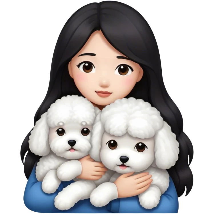  Asian girl with long dark hair hugging white bichon emoji