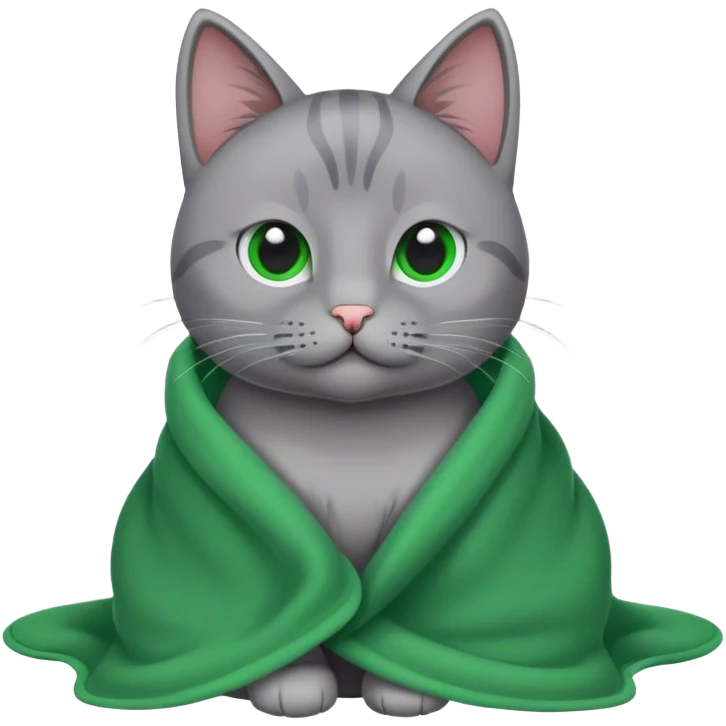gray cat with a green blanket emoji