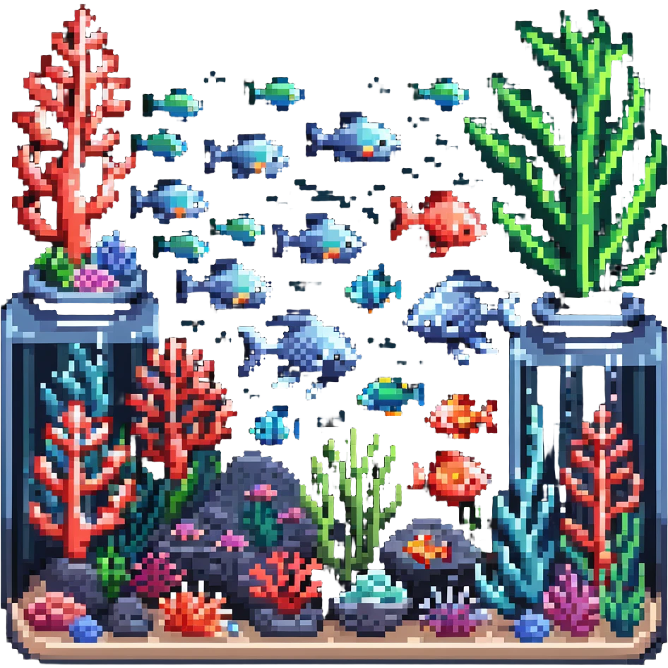 aquarium with coral and sea creatures emoji