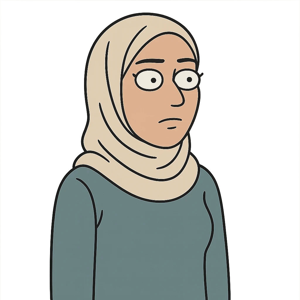 hijabi woman with medium fair skin, neutral expression, cartoon style emoji