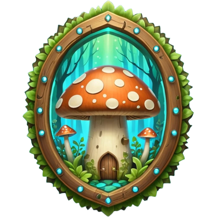 magical mushroom shield object icon, shield crafted from mushroom bark, glowing spores, fantasy forest design, soft green-blue aura, 3D cartoon, mobile game icon style, centered, clean background, no text, no watermark
 
 emoji