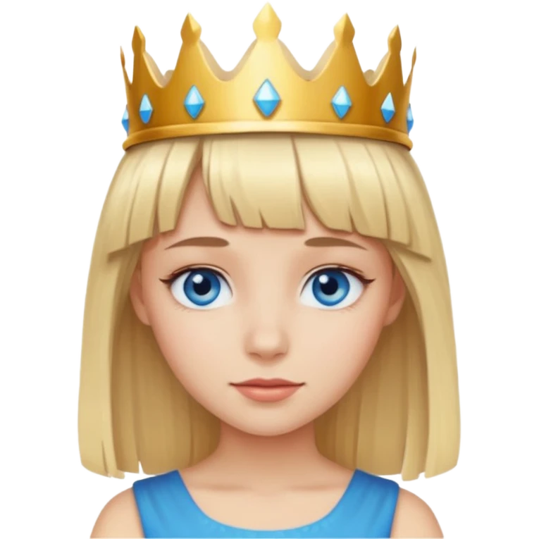 simple Blonde girl with bangs and blue eyes, and a simple crown emoji