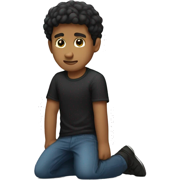 man kneeling dark hair black shirt emoji