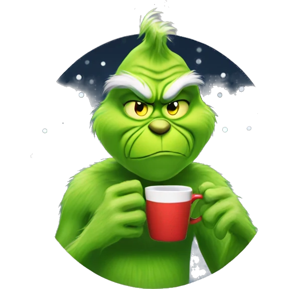 grinch drinking coffee under christmas lights  emoji
