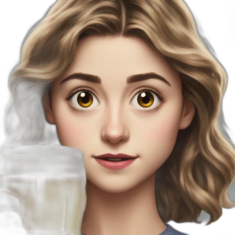 Natalia Dyer with a beer emoji