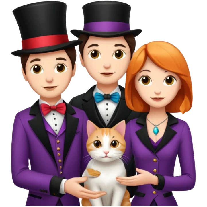 magician couple and their pet cat emoji